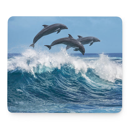 Dolphins Jumping Over Waves Print Mouse Pad