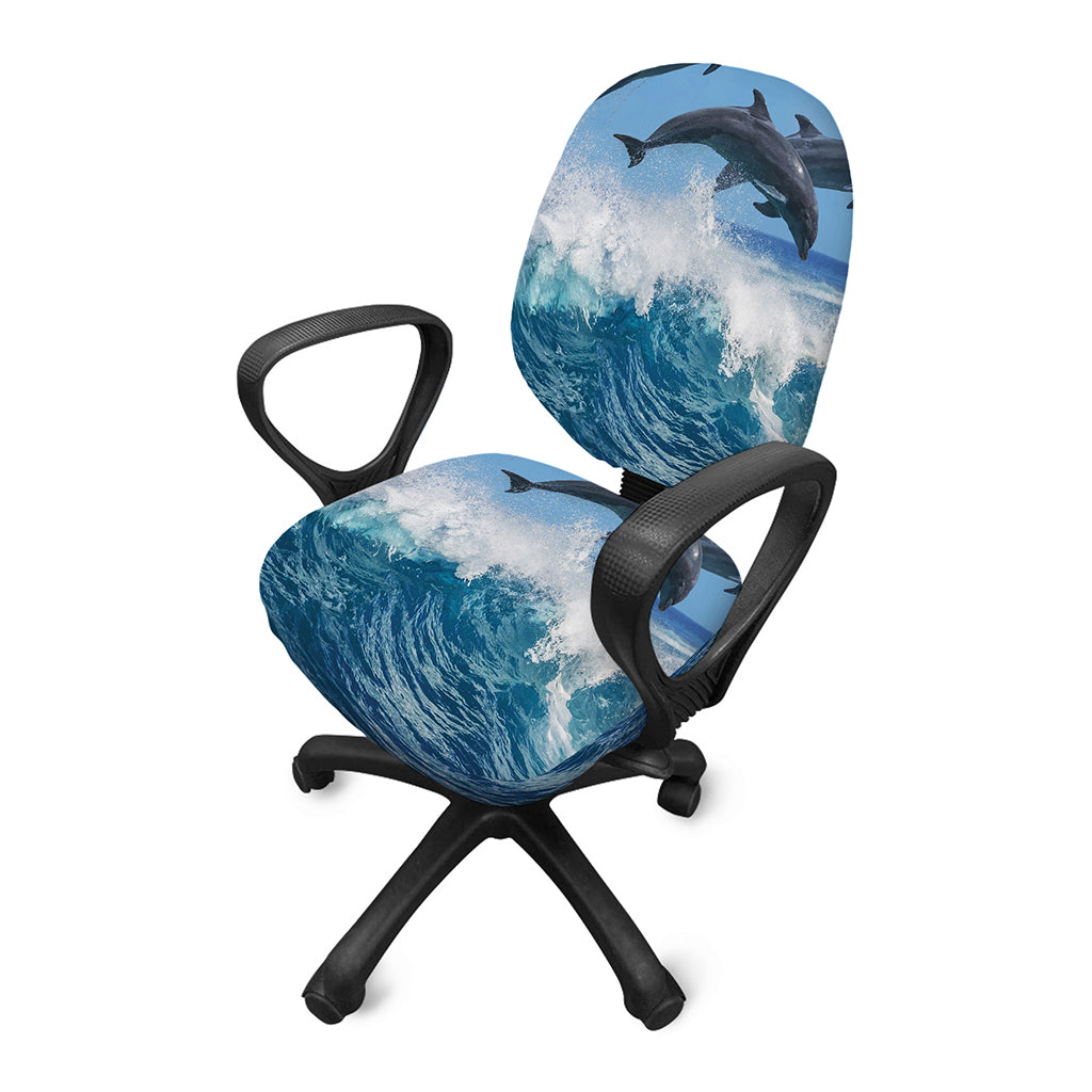 Dolphins Jumping Over Waves Print Office Chair Cover