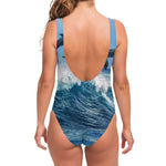 Dolphins Jumping Over Waves Print One Piece Swimsuit