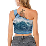 Dolphins Jumping Over Waves Print One Shoulder Crop Top