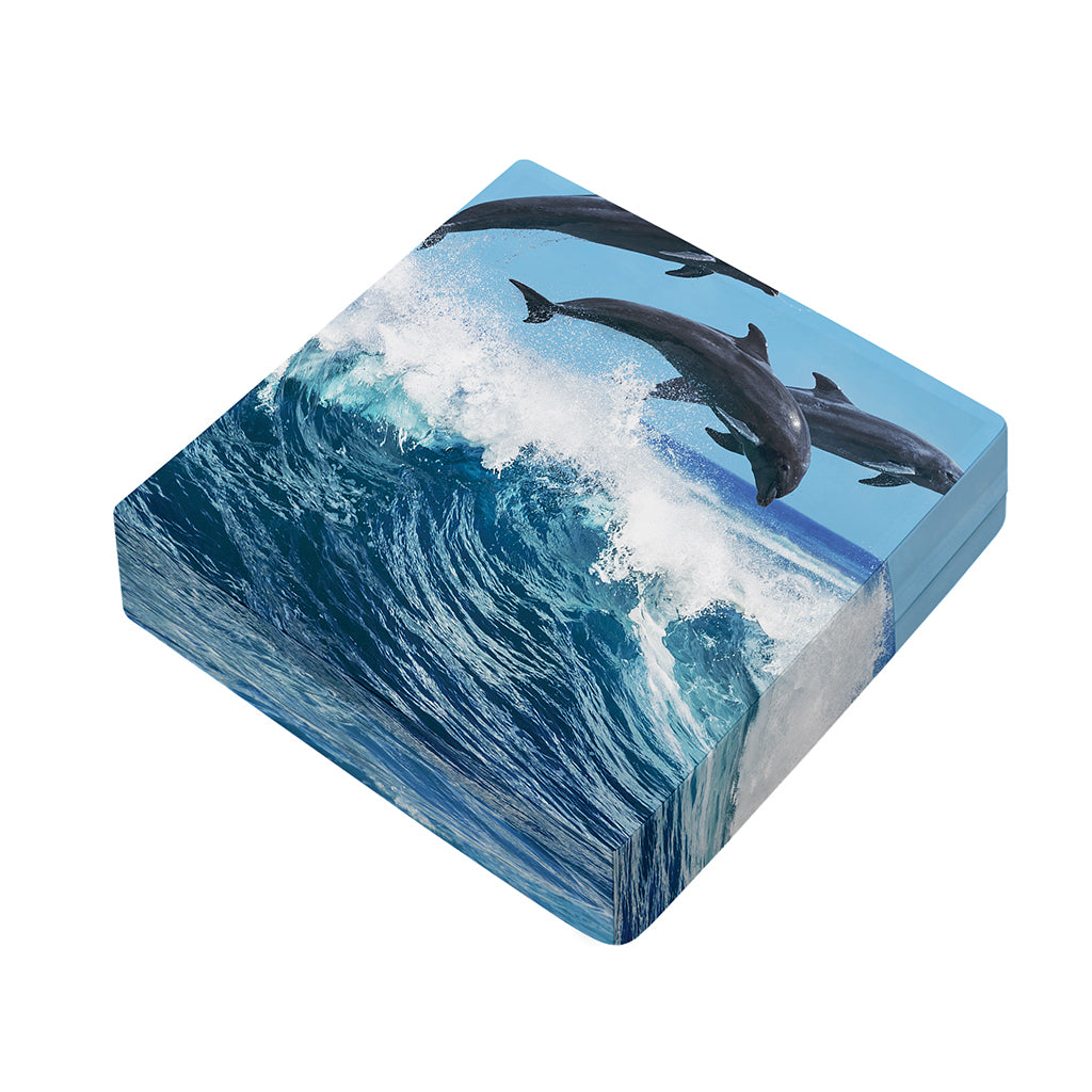 Dolphins Jumping Over Waves Print Outdoor Seat Cushion Cover