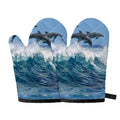 Dolphins Jumping Over Waves Print Oven Mitts