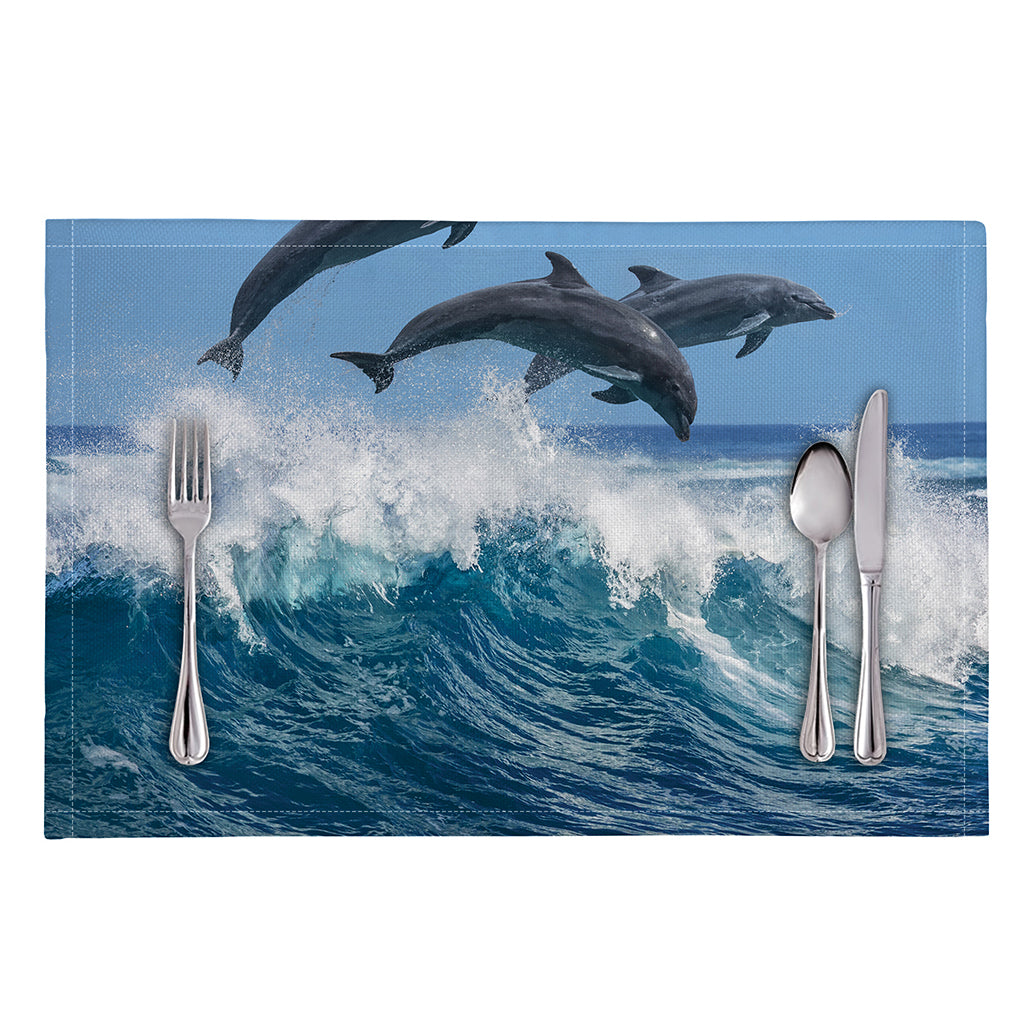 Dolphins Jumping Over Waves Print Placemat