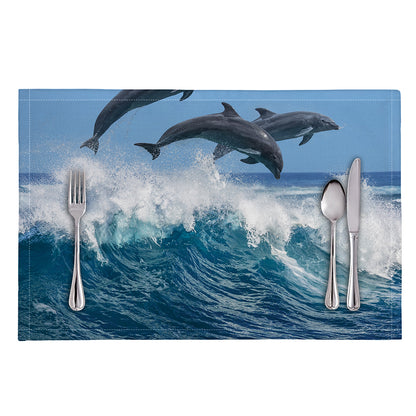 Dolphins Jumping Over Waves Print Placemat