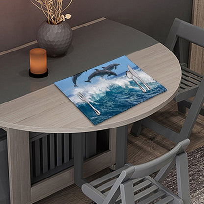 Dolphins Jumping Over Waves Print Placemat