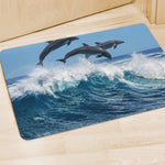 Dolphins Jumping Over Waves Print Polyester Doormat