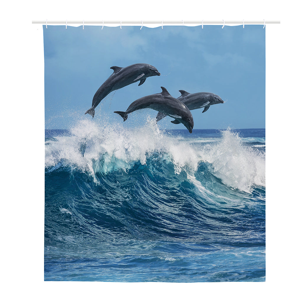Dolphins Jumping Over Waves Print Polyester Shower Curtain