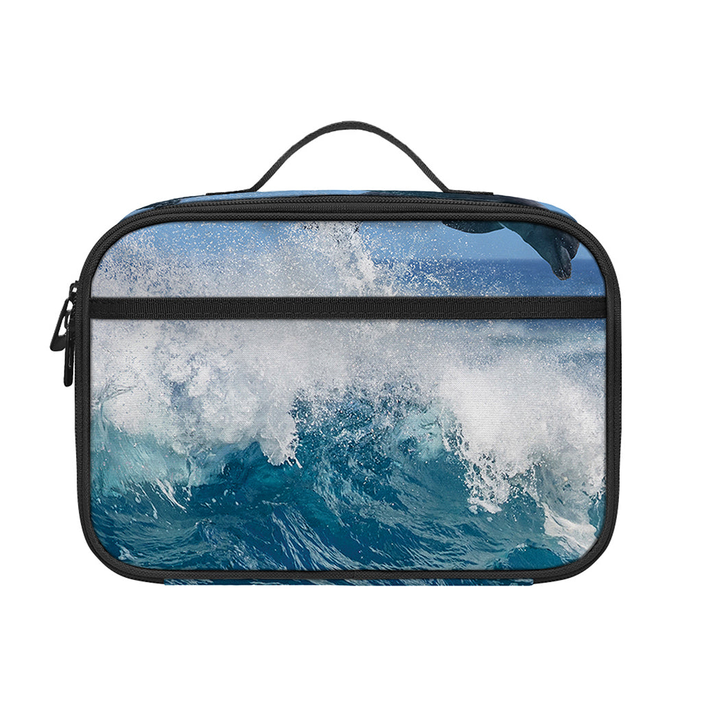 Dolphins Jumping Over Waves Print Portable Lunch Bag