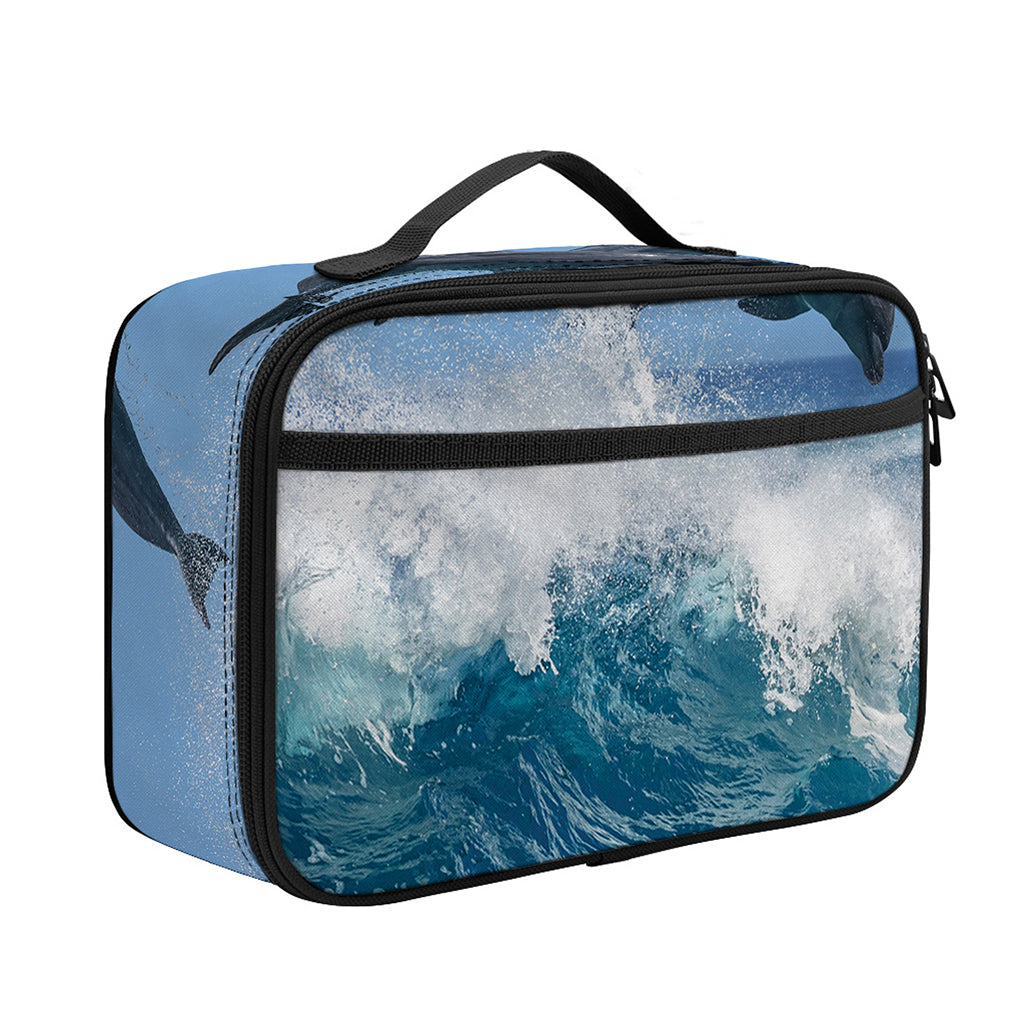 Dolphins Jumping Over Waves Print Portable Lunch Bag