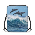 Dolphins Jumping Over Waves Print Rectangular Crossbody Bag