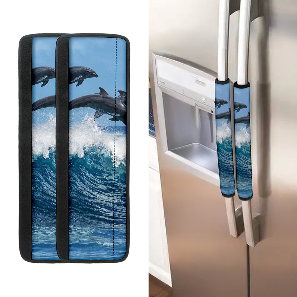 Dolphins Jumping Over Waves Print Refrigerator Handle Covers