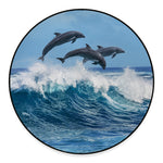 Dolphins Jumping Over Waves Print Round Floor Mat