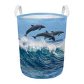Dolphins Jumping Over Waves Print Round Laundry Basket