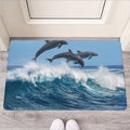 Dolphins Jumping Over Waves Print Rubber Doormat
