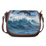 Dolphins Jumping Over Waves Print Saddle Bag