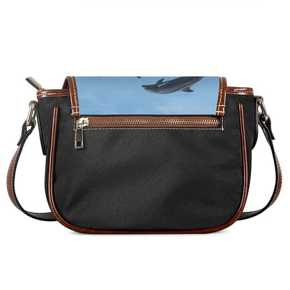 Dolphins Jumping Over Waves Print Saddle Bag
