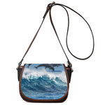 Dolphins Jumping Over Waves Print Saddle Bag