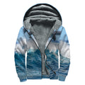 Dolphins Jumping Over Waves Print Sherpa Lined Zip Up Hoodie