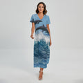 Dolphins Jumping Over Waves Print Short Sleeve Maxi Dress