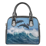 Dolphins Jumping Over Waves Print Shoulder Handbag