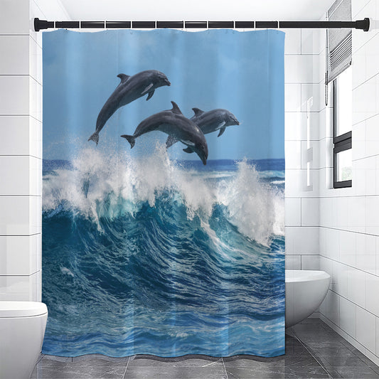Dolphins Jumping Over Waves Print Shower Curtain