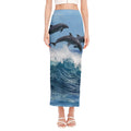 Dolphins Jumping Over Waves Print Side Slit Maxi Skirt