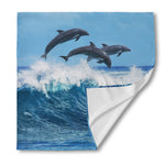 Dolphins Jumping Over Waves Print Silk Bandana