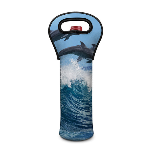 Dolphins Jumping Over Waves Print Single Neoprene Wine Tote