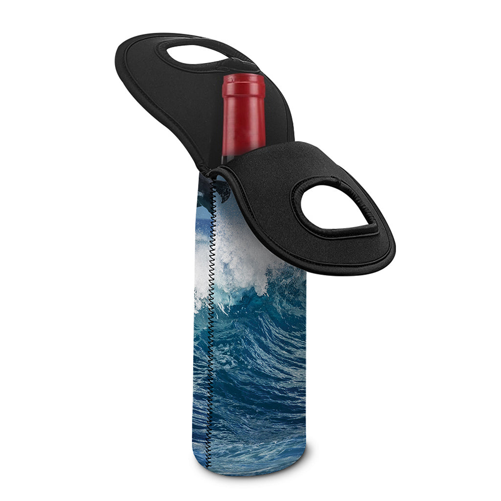 Dolphins Jumping Over Waves Print Single Neoprene Wine Tote