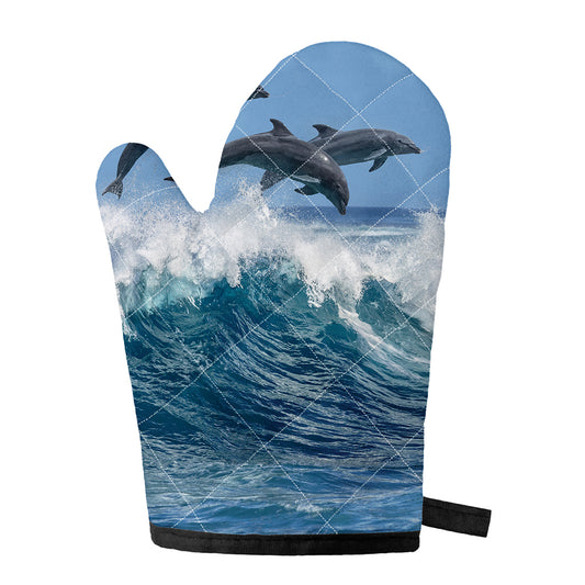 Dolphins Jumping Over Waves Print Single Oven Mitt