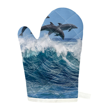Dolphins Jumping Over Waves Print Single Oven Mitt