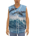 Dolphins Jumping Over Waves Print Sleeveless Baseball Jersey