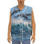 Dolphins Jumping Over Waves Print Sleeveless Baseball Jersey