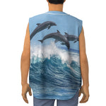 Dolphins Jumping Over Waves Print Sleeveless Baseball Jersey