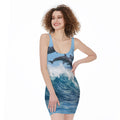 Dolphins Jumping Over Waves Print Sleeveless Bodycon Dress