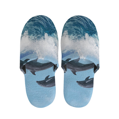 Dolphins Jumping Over Waves Print Slippers