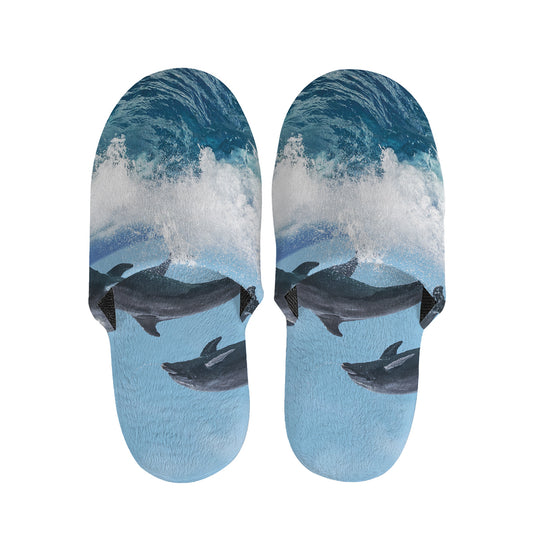 Dolphins Jumping Over Waves Print Slippers