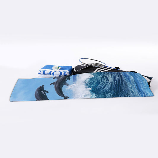 Dolphins Jumping Over Waves Print Sports Towel