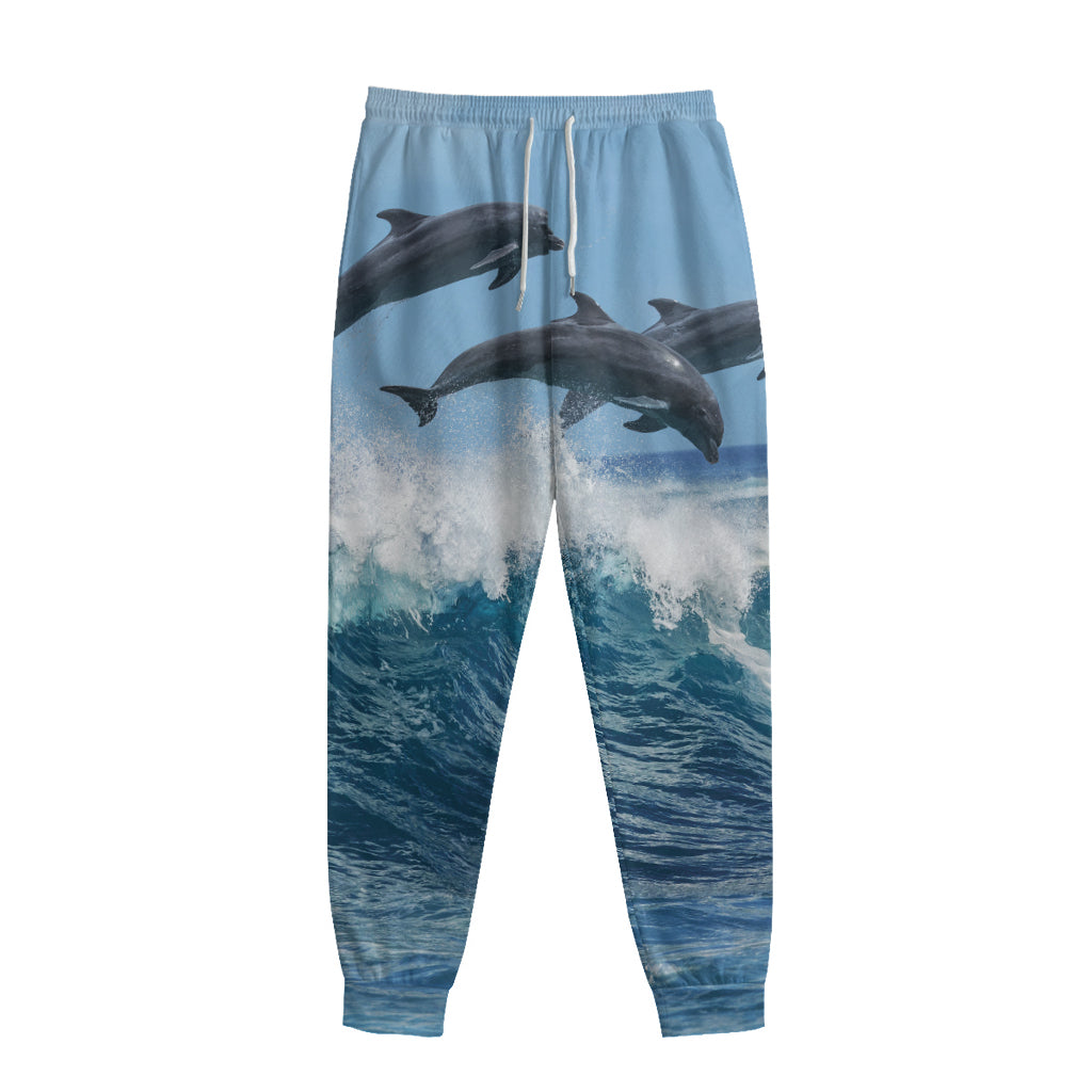 Dolphins Jumping Over Waves Print Sweatpants