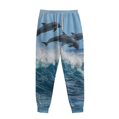 Dolphins Jumping Over Waves Print Sweatpants