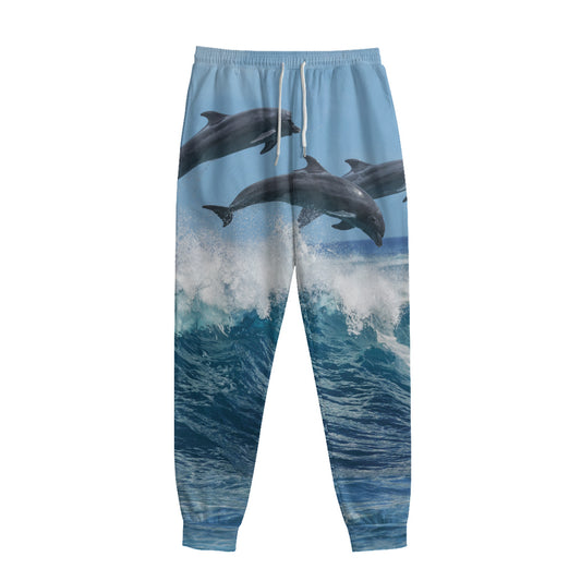 Dolphins Jumping Over Waves Print Sweatpants