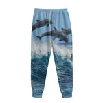 Dolphins Jumping Over Waves Print Sweatpants