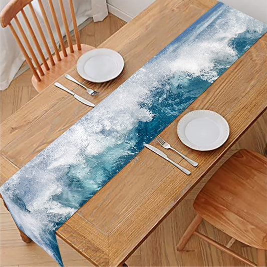Dolphins Jumping Over Waves Print Table Runner