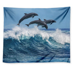 Dolphins Jumping Over Waves Print Tapestry