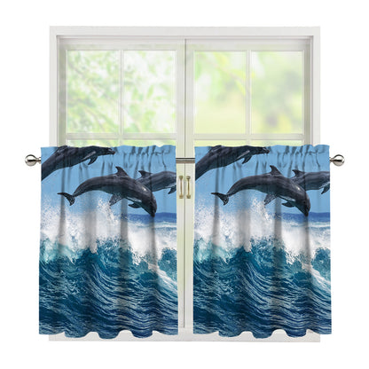 Dolphins Jumping Over Waves Print Tier Curtains