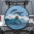 Dolphins Jumping Over Waves Print Tire Cover With Camera Hole