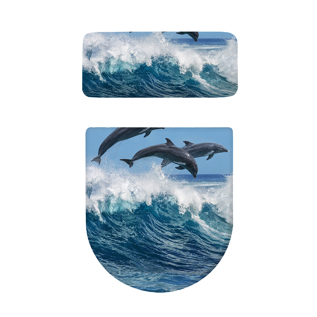 Dolphins Jumping Over Waves Print Toilet Lid And Tank Cover Set