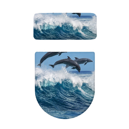 Dolphins Jumping Over Waves Print Toilet Lid And Tank Cover Set