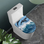 Dolphins Jumping Over Waves Print Toilet Lid Cover