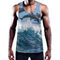 Dolphins Jumping Over Waves Print Men's Workout Tank Top